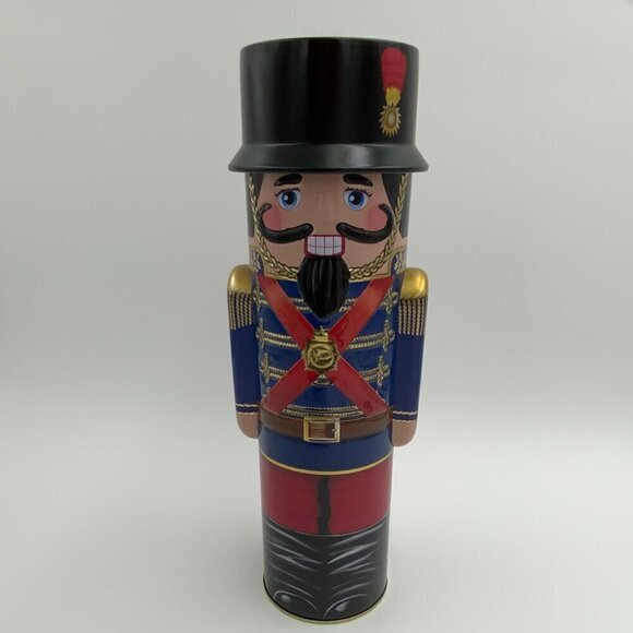 Tin Toy Soldier Nutcracker Empty Cookie Holiday Metal Can Box Container 12" - Picture 8 of 9